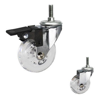 3″ Clear PU Wheel Soft Casters For Chairs Threaded Stem Swivel Castors - Furniture Casters