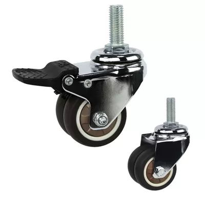 Furniture Casters - 80kg Loading 2″ TPR Twin Wheel Furniture Casters With Grip Ring Stem