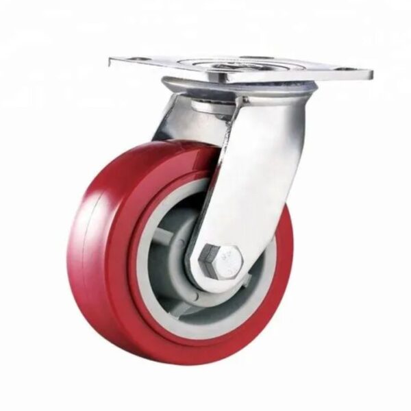 RED PVC CASTER WITH DOUBLE BALL BEARING SWIVEL