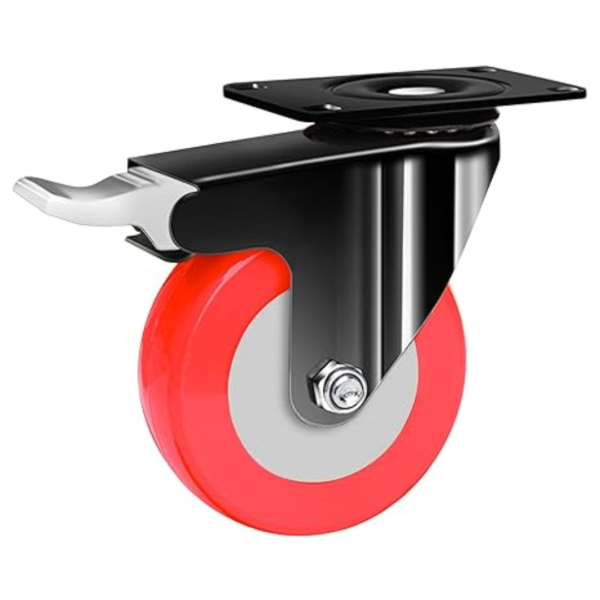 RED PVC CASTER WITH DOUBLE BALL BEARING BRAKE