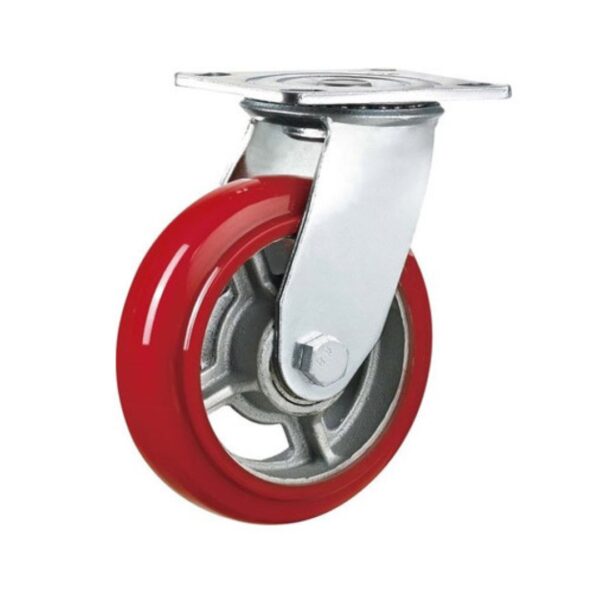 RED PU CASTER WITH BALL BEARING HEAVY DUTY DOUBLE BRAKE