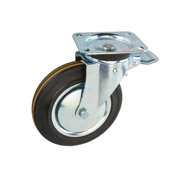SOLID RUBBER CASTOR WITH BALL BEARING BRAKE