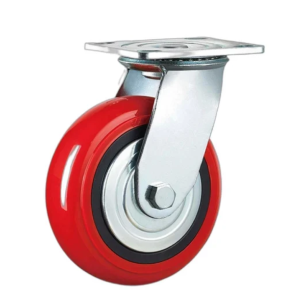CAST IRON RED PU CASTER WITH BALL BEARING SWIVEL